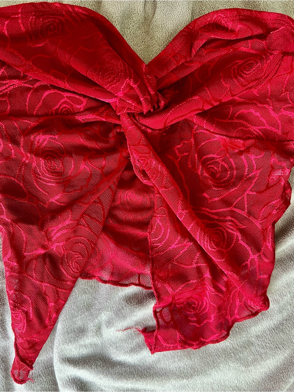 SHEIN Red Rose Jacquard Bandeau Top